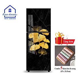 Decal dán tủ lạnh mẫu vân đá khảm hoa - Chất liệu chống nước, phù hợp với mọi loại tủ