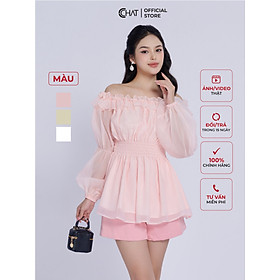 Hình ảnh Áo Kiểu Nữ  Trễ Vai Chun Eo Dáng Peplum Chất Voan Bay Bổng 13ADV2003PT