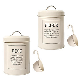 Rustic White Metal Kitchen Food Storage Tin Jar 3L with Scoop 2Pcs