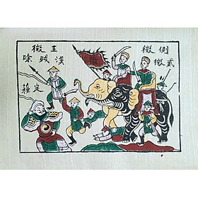 Tranh Hai Bà Trưng đánh giặc - Tranh dân gian Đông Hồ - Dong Ho folk woodcut painting