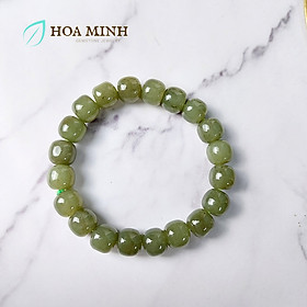 Vòng tay Ngọc Hoà Điền xanh lá cây hạt vuông size 10 li đẹp VIP - 16-18cm
