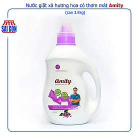 Nước Giặt Xả Amity màu tím hương hoa cỏ thơm mát can 3.8kg với các hạt lưu hương giữ mùi thơm nhẹ nhàng suốt cả ngày