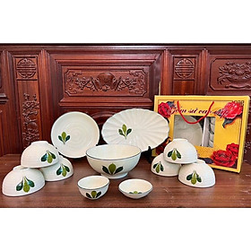 Set bát đĩa 11 món làm quà tặng- biếu món. Gốm sứ Bát Tràng.