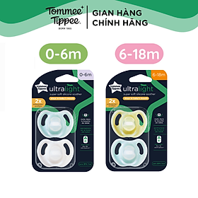 Ty ngậm silicon siêu nhẹ cho bé Tommee Tippee Ultra Light 0-6, 6-18 tháng (vỉ đôi, tách lẻ)