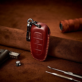 Bao Da Chìa Khóa Ô Tô Handmade Hyundai Santafe 2021 4 nút da bò thật - hàng chính hãng