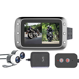 Motorcycle Recording Dash cam Dual 2 Channels Lens Front & Rear 1080P Driving Recorder with GPS 140° Wide Angle 3'' LCD,