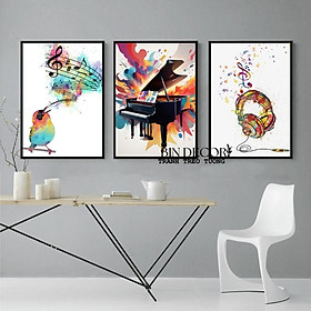 Mua (ẢNH THẬT) Tranh treo tường sắc màu âm nhạc trang trí decor phòng âm nhạc kèm đinh
