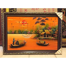 Tranh sơn mài cao cấp Đồng Quê Thanh Bình Lê kèm khung size 48x68 cm treo tường, trang trí nhà cửa, văn phòng, quà tặng