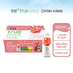 Thùng 24 chai nước uống sữa trái cây dâu tự nhiên TH True Juice Milk 300ml (300ml x 24)