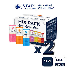 Combo 2 thùng trà lên men Star Kombucha mix 12 vị 24 lon x 250ml