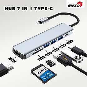 Nikko Bộ Hub đơn chuyển đổi USB-C Type C 7 cổng dùng được cho MacBook iMac Dell và các loại laptop - Hàng Chính Hãng