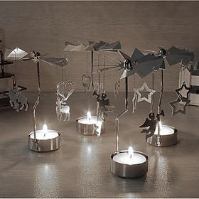 6pcs Rotary Metal Carousel Tea Light Candle Holder Stand Light Xmas Gift