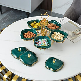 Mua Khay mứt tết   khay đựng các loại hạt   khay đựng bánh kẹo tết bằng sứ xanh có nắp và giá treo kim loại và hoạ tiết