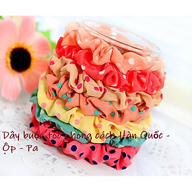 Combo 05 Dây buộc tóc Cherry Scrunchies chấm Bi dễ thương Kèm vòng tay chỉ đỏ may mắn Thailand
