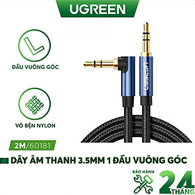 Mua Dây âm thanh 3.5mm 1 đầu vuông góc màu xanh  dây bện vải sợi tổng hợp UGREEN AV112- Hàng chính hãng