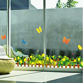 Decal trang trí tường - Chân tường hoa lá vàng bướm