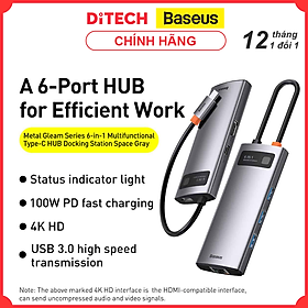 Mua HUB chuyển đổi Baseus Metal Gleam Type-C 6 trong 1  Xám - Hàng chính hãng
