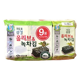 Rong biển cuộn cơm Hàn Quốc Sung Gyung foods gói 4gr lốc 9 gói vỊ trà xanh và oliu