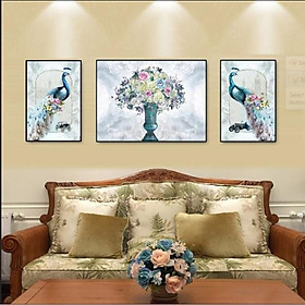 Tranh Treo Tường Đôi Chim Công Và Hoa Ngũ Sắc