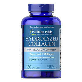 Thực Phẩm Chức Năng - Viên Uống Đẹp Da, Mờ Nám Collagen Thủy Phân Puritan'S Pride Hydrolyzed Collagen 1000Mg (180 Viên)