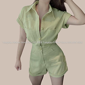 Bộ Jumpsuit cổ sơ mi liền quần gập gấu chất nhung tăm thời trang Banamo Fashion set Jumpsuit 151