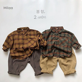 Áo Sơmi Caro Tay Dài Cotton 2 Màu Cho Bé Trai Bé Gái MiLaa Kids