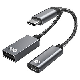 USB C OTG Adapter with Fast Charging Braided Cord PD 60W for Laptop