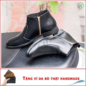 Giày Chelsea Boot Nam Cổ Khóa Da Nhám Màu Đen Cực Chất - CB521-nhamkhoa-Kèm Ví Da Bò Thật Handmade