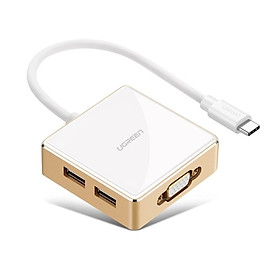 Hình ảnh Cáp chuyển đổi USB-C Sang VGA + USB 3.0 + 2*USB 2.0 + USB-C hỗ trợ sạc Power Delivery (PD) Vỏ nhựa dài 25cm màu Trắng Gold Ugreen TC30442US183 Hàng chính hãng.