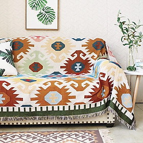 Chăn Thảm Phủ Sofa Trang Trí Giường Ngủ Hình Học Hoa Vàng Nâu PA9961