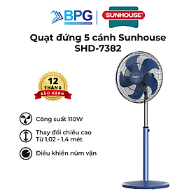 Mua Quạt đứng Sunhouse 5 cánh 110W SHD-7382  động cơ đồng nguyên chất  vận hành êm ái  không tiếng ồn  Hàng chính hãng