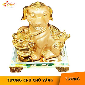Mua TƯỢNG CHÚ CHÓ VÀNG ĐẾ THỦY TINH CAO CẤP - Linh Khuyển Phú Quý