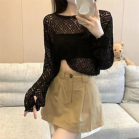 Áo croptop dệt kim tay dài chống nắng thời trang phong cách Hàn Quốc cho nữ HaintBoutique Al81