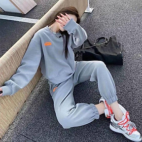 Bộ Thể Thao Nữ Bo Chun Gấu Thêu Logo Chất Nỉ Form Đẹp