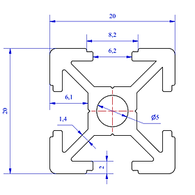 Nhôm định hình 20x20 (LWA-221461500) - Miễn phí cắt theo kích thước yêu cầu (Giá đã bao gồm VAT)