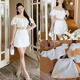 ĐẦM SET ÁO CROPTOP TRỄ VAI DÂY CỔ YẾM TRẮNG + CHÂN VÁY NGẮN CHỮ A LƯNG CAO ĐI TIỆC ĐI CHƠI DẠO PHỐ GIÁNG SINH NOEL ĐI BIỂN