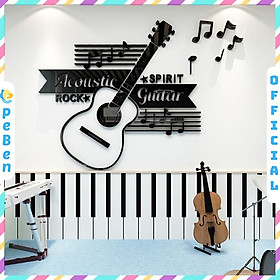 Tranh dán tường mica 3d decor khổ lớn acoustic guitar spirit rock trang trí phòng nhạc