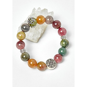 Vòng đá tourmaline đa sắc phối charm bạc hạt 10mm - Ngọc Quý Gemstones