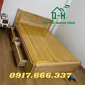 GIƯỜNG NGỦ GỖ SỒI CÓ 2 NGĂN KÉO 1M6X2MX30CM MÀU VÀNG CAO CẤP