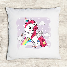 Gối tựa lưng trang trí vải canvas in hình cute cartoon unicorn on clouds G500