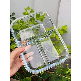 Mua Hộp cơm thủy tinh cao cấp 3 ngăn chịu nhiệt  nắp có gioong dung tích 1000ml