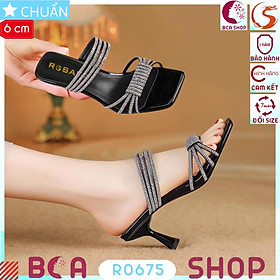 Sandal nữ hở mũi cao 6 phân RO675 ROSATA tại BCASHOP quai ngang đính kim sa phong cách sang trọng và quyến rũ