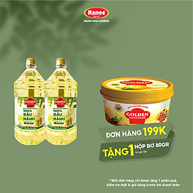 {Đơn 199k tặng hộp bơ 80g} Combo 2 chai Dầu Đậu Nành cao cấp Golden 2 lít (2 lít/chai x 2 chai)