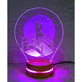 Cặp đôi dưới trăng, Đèn Trang trí, đèn 3D led, Đèn ngủ đổi màu, Đèn 16 màu thay đổi, Đế gỗ thân thiện, điều khiển từ xa tiện lợi, Quà tặng ý nghĩa, quà lưu niệm, thiết bị chiếu sáng nhà cửa, bàn làm việc