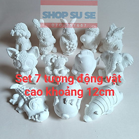 Set 7 tượng thạch cao hình động vật dễ thương. Cao khoảng 12 cm