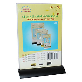 Kệ Mica 02 Mặt Đế Nhôm Cao Cấp A5 E38 (KT: 15 x 21cm)