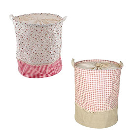 Big Japanese Pastoral Cotton and Linen Waterproof Storage Laundry Bag Pink