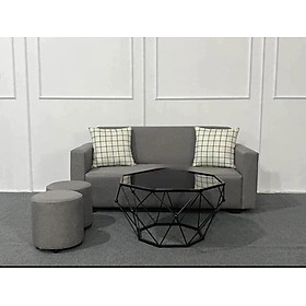 Bộ sofa phòng khách mini chung cư Tundo - Bao gồm: 1 băng ghế, 2 gối, 2 đôn ngồi và bàn