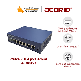 Mua Switch poe 4 port Acorid LS1704P2E  4 cổng POE+ 30W FE 10/100Mbps   2 cổng Uplink  tổng công suất 65W  Có đèn hiển thị công suất  AI reboot thiết bị - Hàng chính hãng