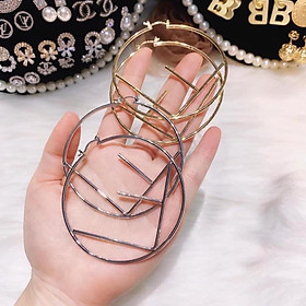 Bông tai chữ F tròn 7cm màu vàng màu bạc cho nữ đi tiệc đám cưới đi biển du lịch chụp ảnh thời trang
